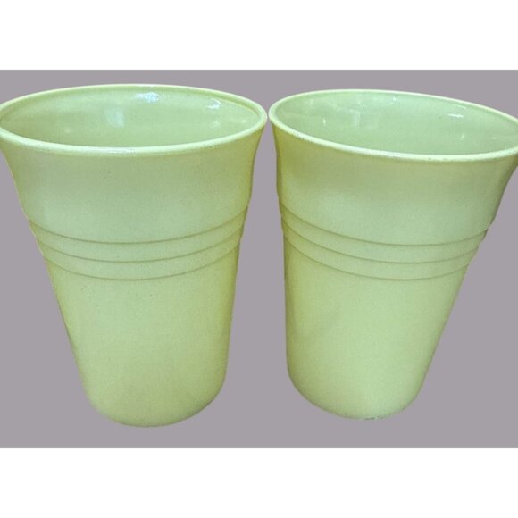 4 Vtg Hazel Atlas Moderntone Platonite Yellow 9oz Tumblers Cups 1940s - Picture 4 of 5